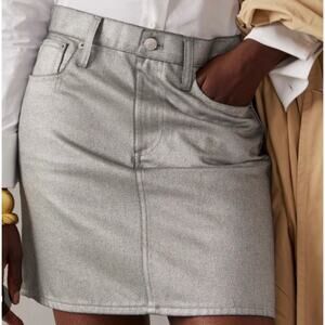 NWT J.Crew Collection Silver Metallic Coated Denim Mini Skirt Size 31 Limited
